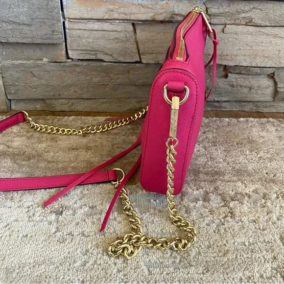 REBECCA MINKOFF Avery Saffiano Leather Crossbody Bag Fuchsia Pink Gold Chain - Picture 5 of 14